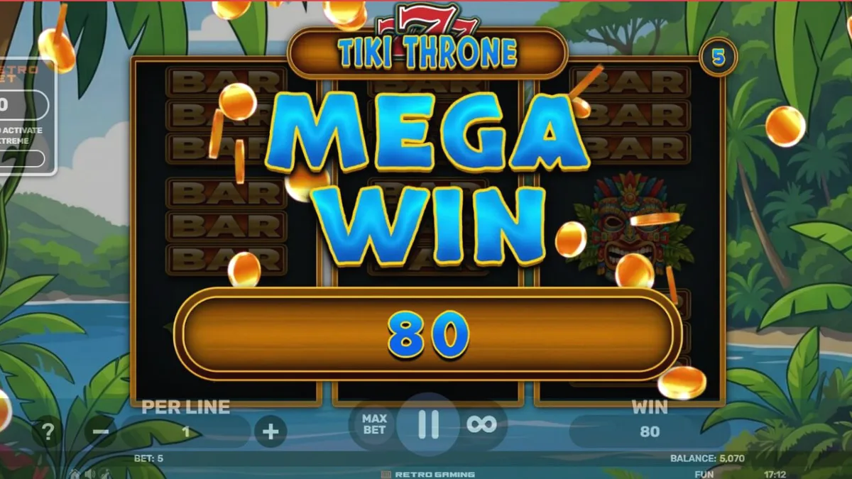 777 Tiki Throne slot game interface na may tropikal na tema
