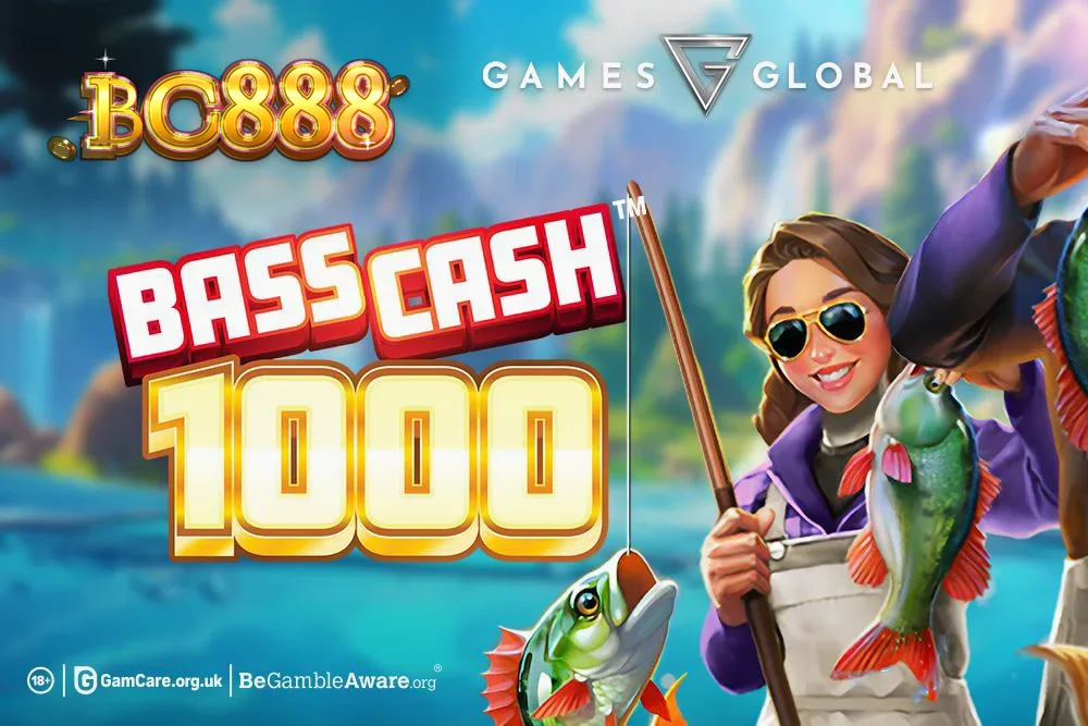 Isang visual na representasyon ng Bass Cash 1000 slot na nagpapakita ng mga simbolo ng isda at fishing gear.